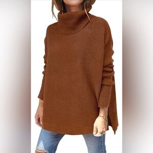 ANRABESS Women's Oversized Turtleneck Aubern Color